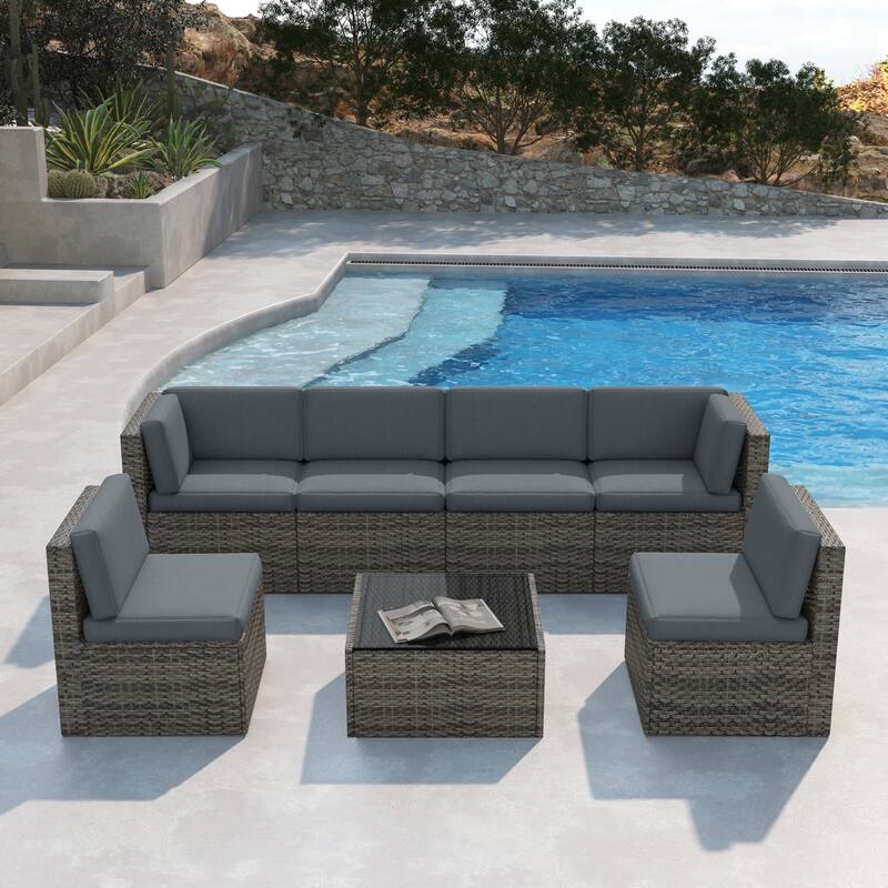 7 Pieces Outdoor Patio Sectional Sofa Couch