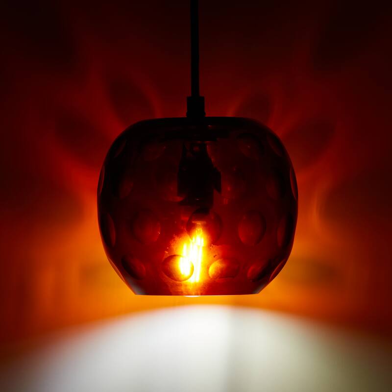 Quinn River of Goods Black Metal and Hand Blown Glass 6-Inch Pendant Light with Adjustable Hanging Cord - 6" x 6" x 60"