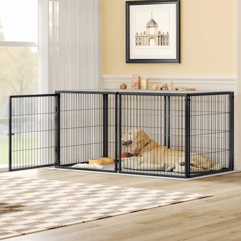 Large Dog Cage 63.7" Dog Kennel for Medium Dogs Puppy Dog Playpen with Top, Pet Cage, Indoor, Black.63.7"L x 34.2"W x 31.7"H.