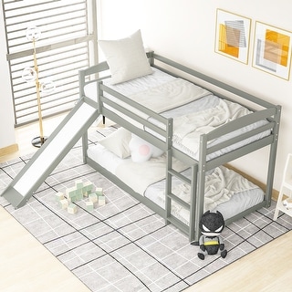 Twin Over Twin Bunk Kids Bed Frame with Convertible Slide and Ladder,Grey