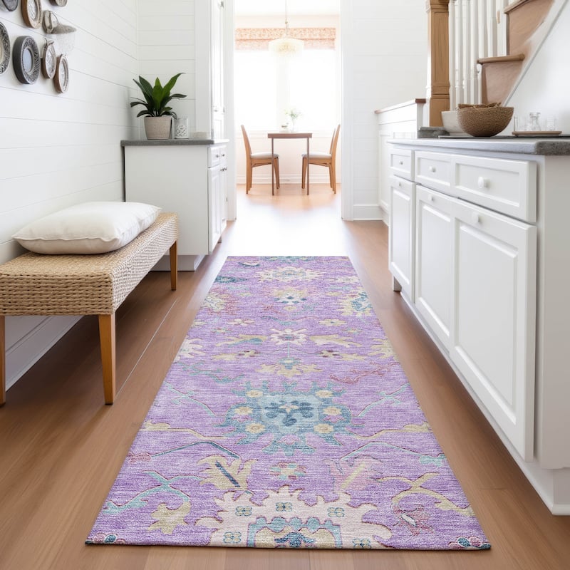Premium Washable Super Soft Traditional Farmhouse Mayfield Rug - Purple - 2'3" x 7'6"