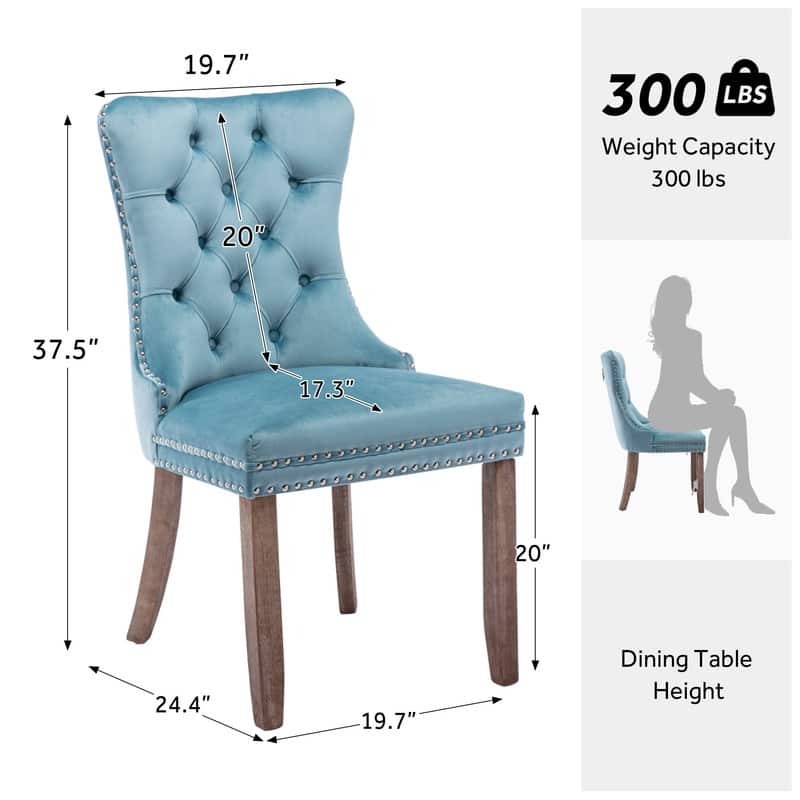 Solid Wood Velvet Upholstered Dining Chair Set of 2
