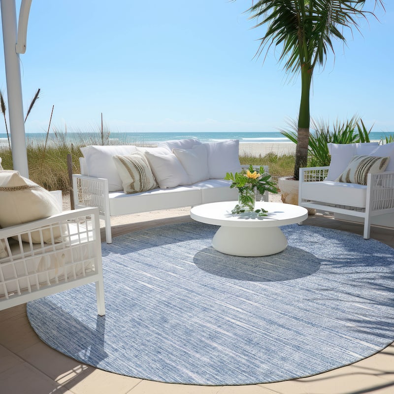 Machine Washable Indoor/ Outdoor Chantille Ombre Stripes Rug - Denim - 8' x 8'