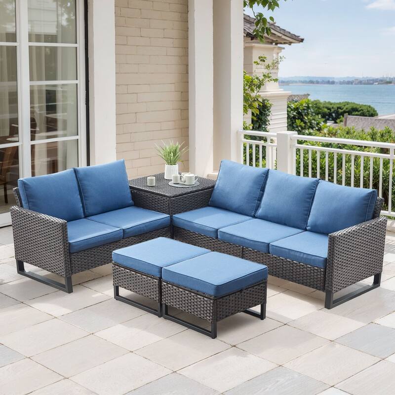 Gymojoy 5 Person All-Weather Wicker Outdoor Patio Sofa Set With Cushions And Ottoman