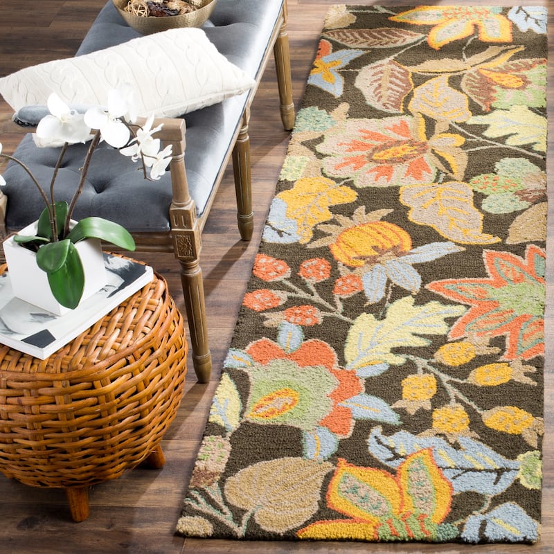 SAFAVIEH Handmade Blossom Biagina Modern Floral Wool Rug - 2'3" x 8' Runner - Black/Multi