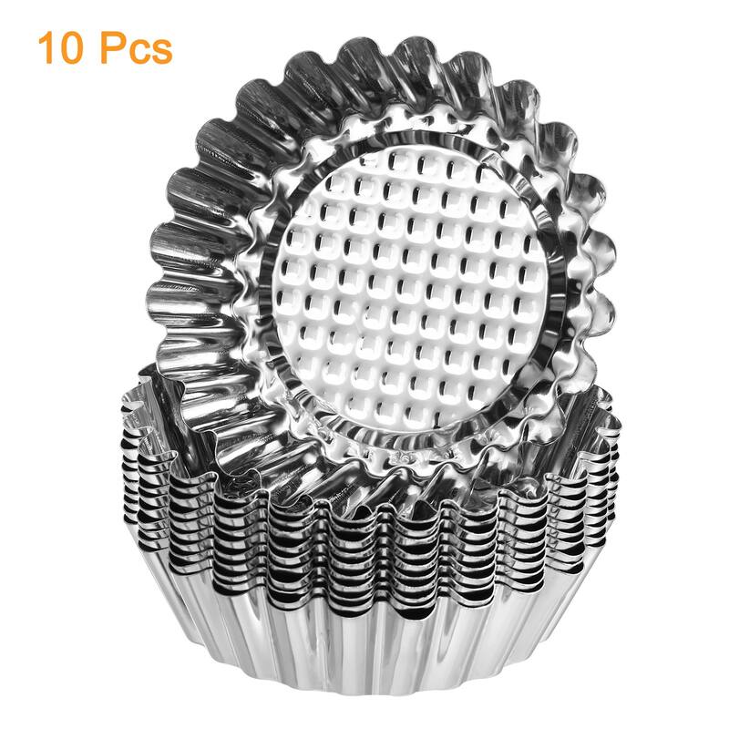 10pcs Cupcake Mold, Stainless Steel Mini Cupcake Cake Pans 3.66 x0.9inch - Silver
