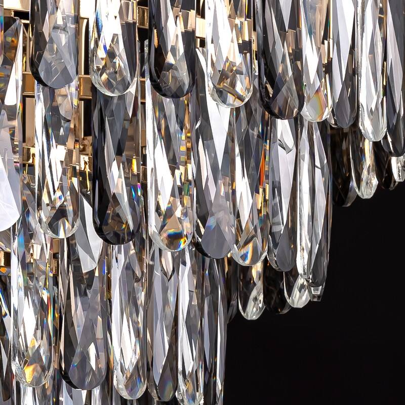 32" Grey Modern Crystal Chandelier Round Crystals Chandeliers 8-Tier Crystal Pendant Light 9-Light for Dining Room Living Room