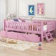 preview thumbnail 16 of 28, Wood Low Loft Bed Storage Platform Bed with Guardrail and 2 Drawers Pink - Twin