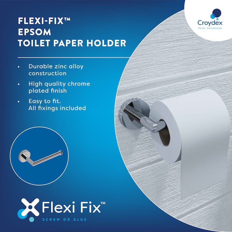Croydex Epsom Flexi-Fix Screw or Glue Toilet Paper Holder in Chrome