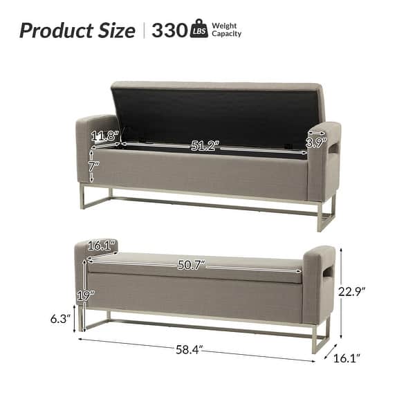 dimension image slide 5 of 7, Diana Modern Upholstered Filp-Top Storage Bench with Sturdy Metal Legs