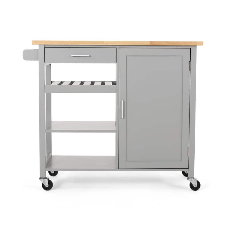 Modern Kitchen Cart with 1 Drawer, 3 Open Shelves, 1 Cabinet with 2 Shelves and a Towel Holder