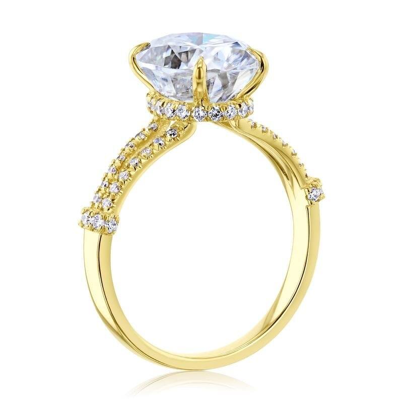 Kobelli 3.25 Carat Moissanite & Natural Diamond 14k Solid Yellow Gold Oval Scarf Halo Split Shank One-of-a-Kind Regina Ring