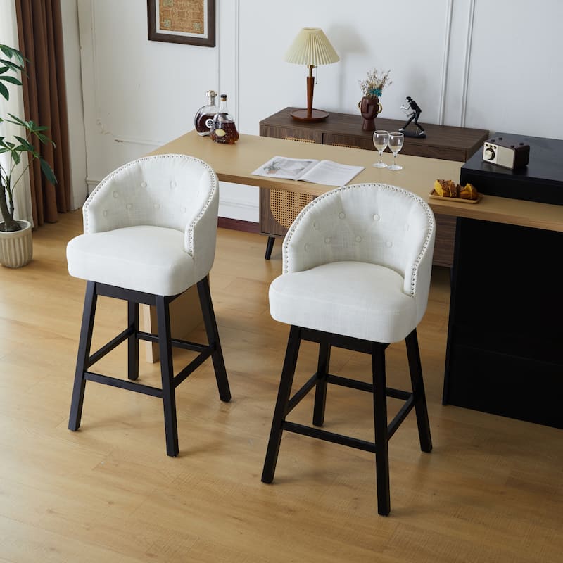 Counter Height Bar Stools Set of 2, Swivel Bar Stools with Back and Footrest, Upholstered Dining Chairs with Solid Wood Frame