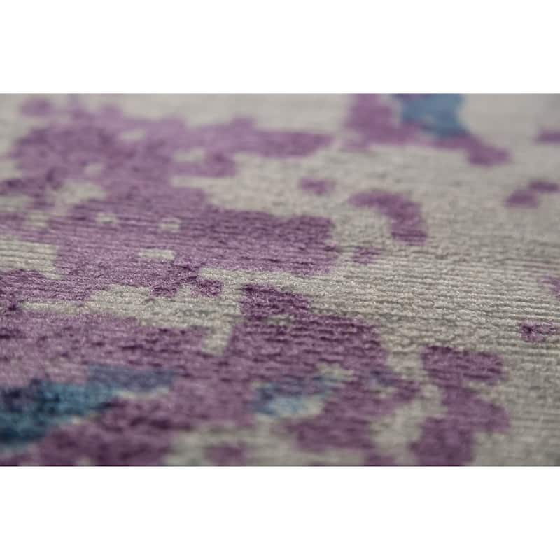 Contemporary Abstract Oriental Runner Rug Handmade Purple Wool Carpet - 2'6"x 9'3"