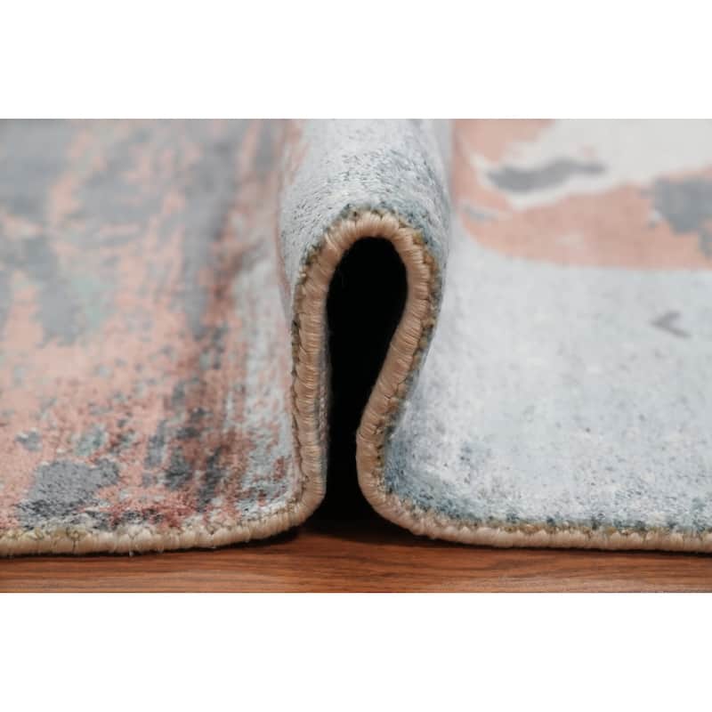 Hand Knotted Oriental Viscose Silk Carpet Modern Pictorial Multi-Colored Abstract Area Rug - 7' 8'' X 5' 9''