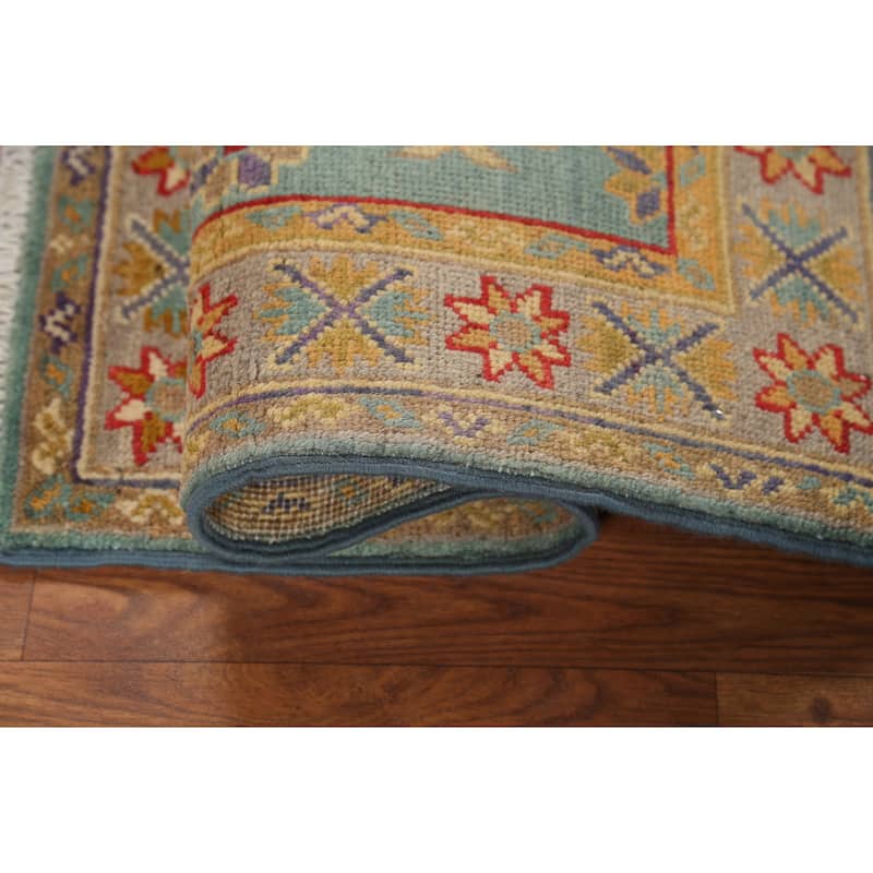 Light Blue Kazak Accent Rug Hand-Knotted Geometric Wool Carpet - 2'1"x 2'10"
