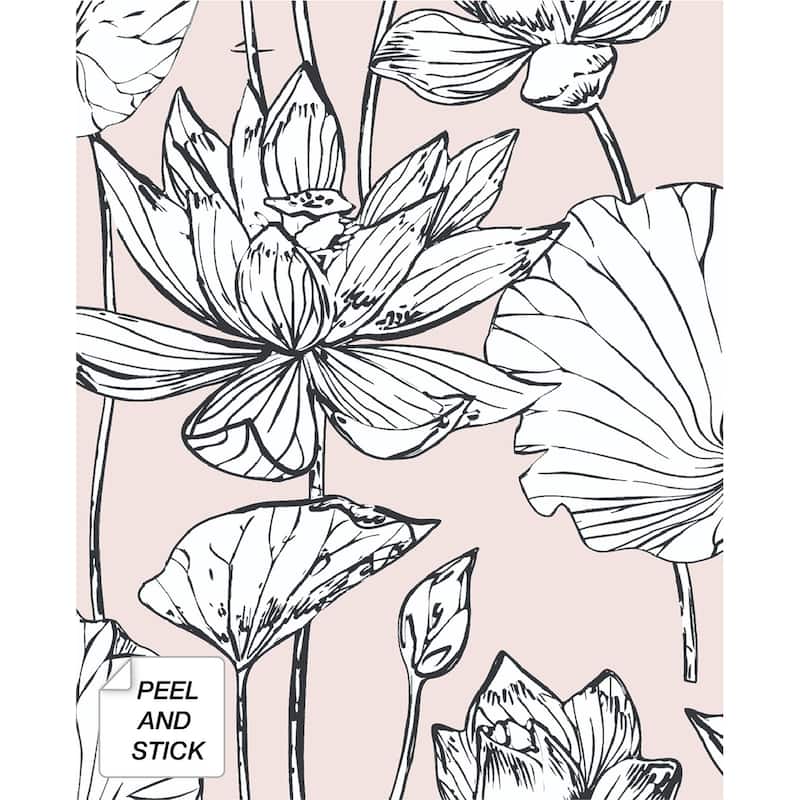 NextWall Lotus Floral Peel and Stick Wallpaper - 20.5 in. W x 18 ft. L - Blush