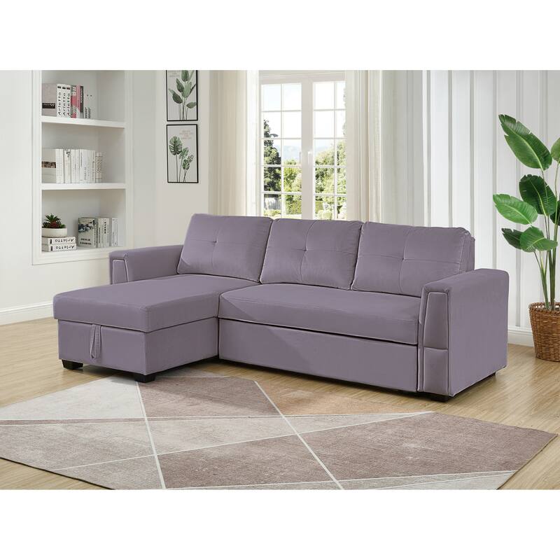 91" Wide Velvet Reversible Sofabed Sectional Sofa & Chaise - 91" Wide