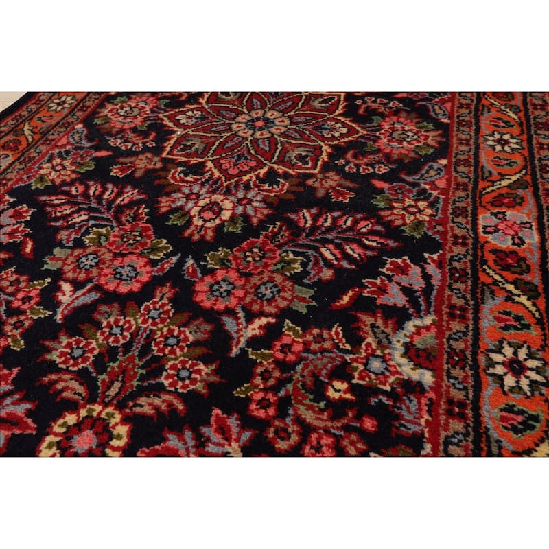2'3''x11 Runner Hand Knotted Wool Navy Hamedan Traditional Rug - 2' 3'' x 11'