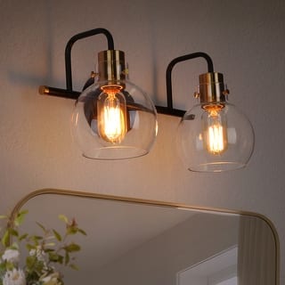 Modern 2-Light Black Gold Bathroom Vanity Light Wall Sconce with Clear Glass - 14.5" L x 8" W x 8.5" H