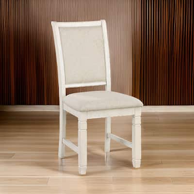 Anji 24 Inch Side Dining Chairs Set of 2, Curved Back, Beige Polyester Cushioned Seat