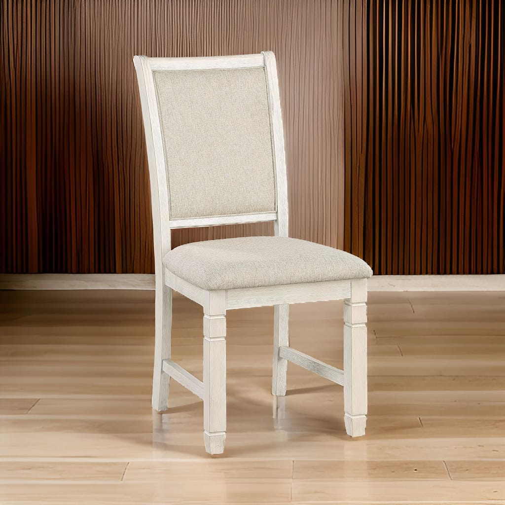 Anji 24 Inch Side Dining Chairs Set of 2, Curved Back, Beige Polyester Cushioned Seat