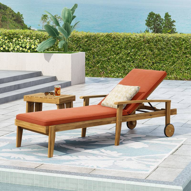 Jason Outdoor Acacia Wood Outdoor Chaise Lounge with Water Resistant Cushion by Christopher Knight Home