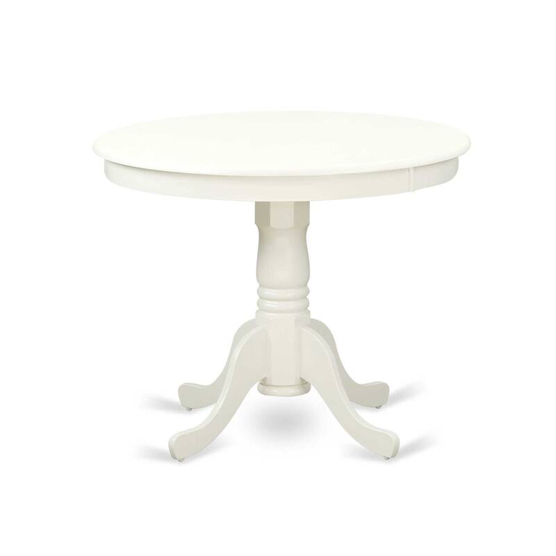 HomeStock 5-Piece Round Linen White Finish Solid Wood Top Dining Table with 4 Parson Chair with Lattice Back