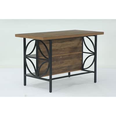 2-Tier Long Kitchen Bar Height Table with Footrest, Rustic Brown