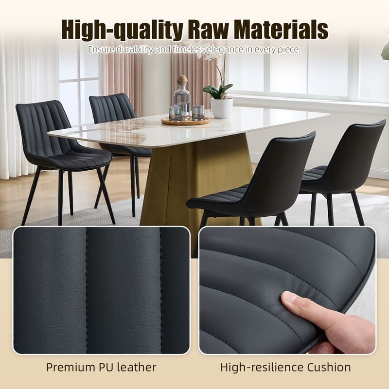 HOMEFUN PU Leather Upholstered Stripes Sturdy Metal Frame Dining Chairs(set of 4)