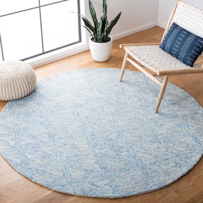 SAFAVIEH Handmade Abstract Adisa Modern Wool Rug - 6' Round - Blue/Beige