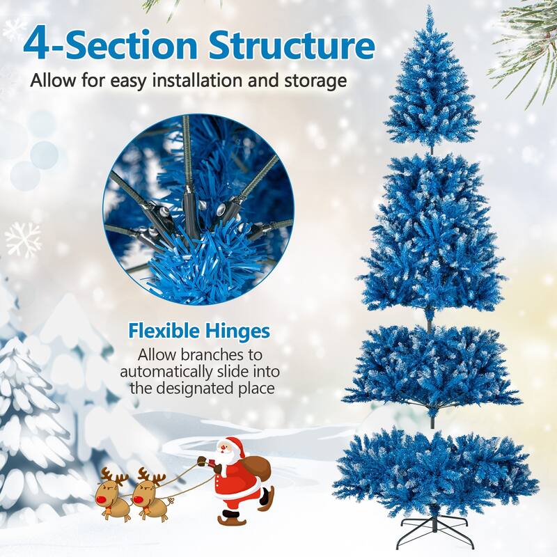 Gymax Pre-Lit Artificial Christmas Tree Blue Hinged Xmas Tree w/