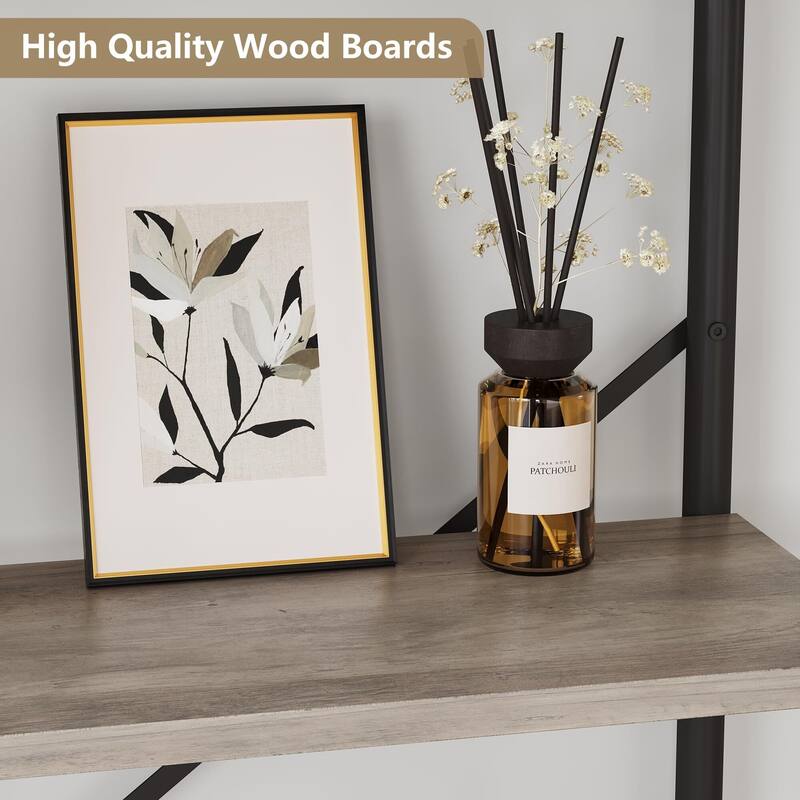 Bookshelf Industrial Bookcase Wooden Storage Open Rack Shelf with Metal Frame