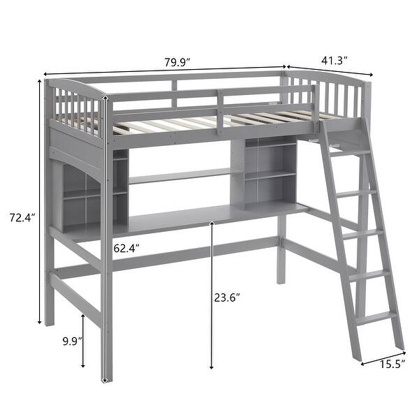 Loft Bed With Shelf With Desk Inclined Ladder Twin Wooden Bed Pine Particle Board