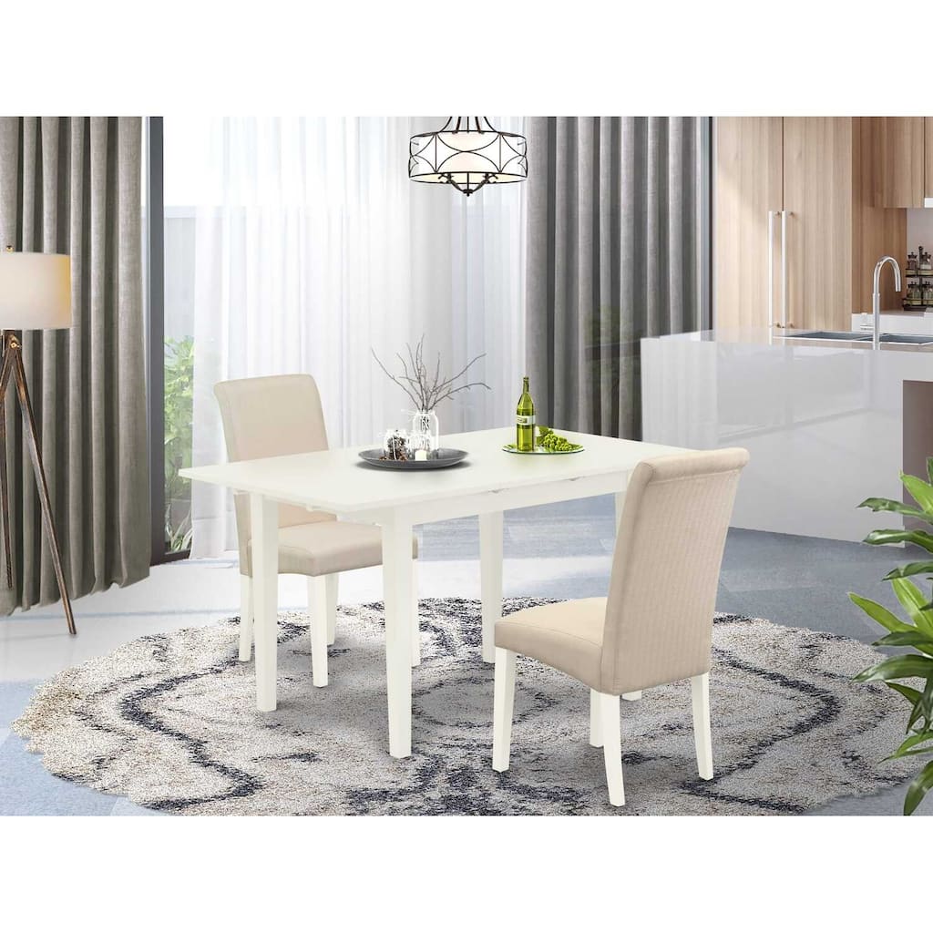 HomeStock 3-Piece Linen White Finish Rectangular Solid Wood Top With Butterfly Leaf Dining Table Set
