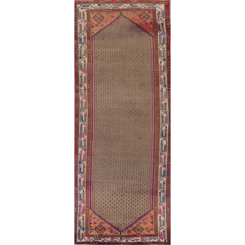 Brown Koliaei Vintage Persian Runner Rug Hand-Knotted Wool Carpet - 3'9" x 11'5"