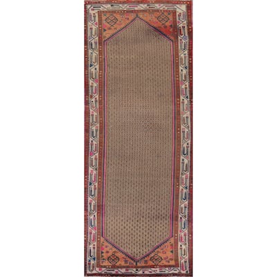 Brown Koliaei Vintage Persian Runner Rug Hand-Knotted Wool Carpet - 3'9" x 11'5"