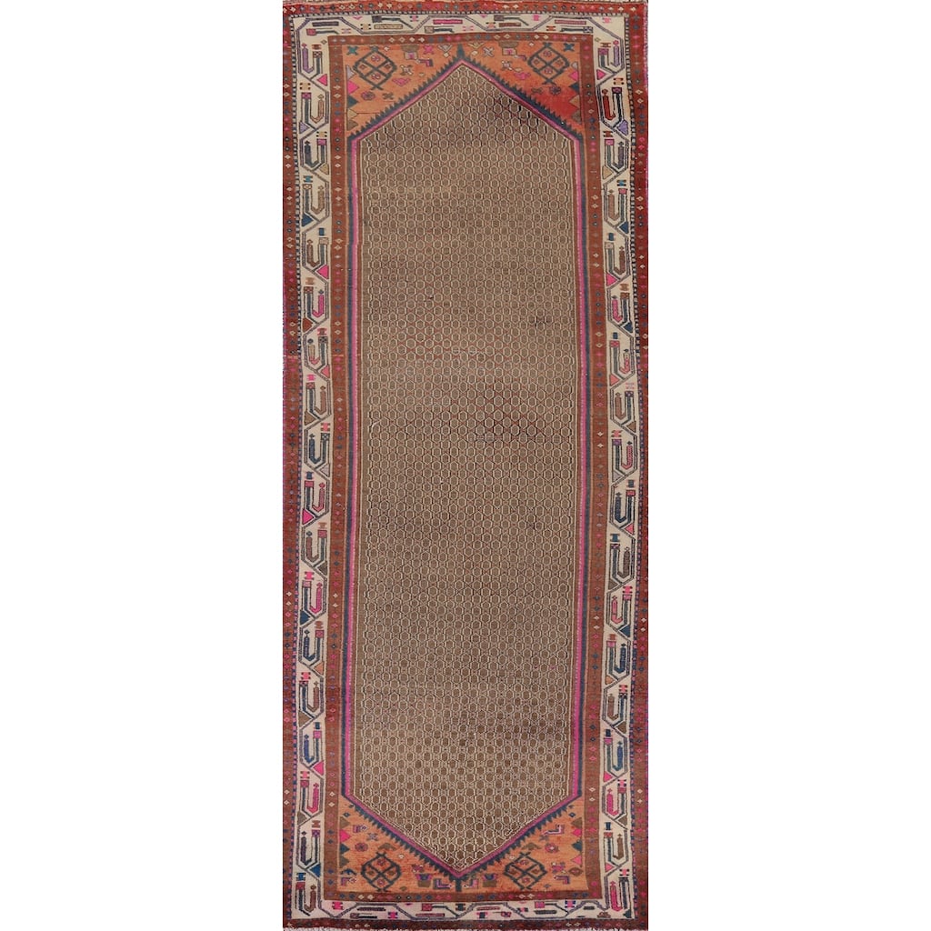Brown Koliaei Vintage Persian Runner Rug Hand-Knotted Wool Carpet - 3'9" x 11'5"