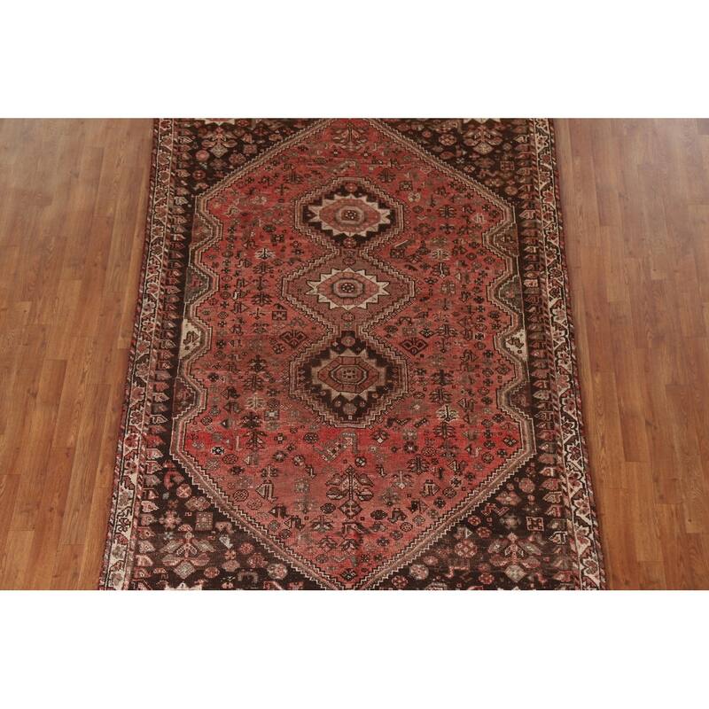 Vegetable Dye Qashqai Persian Antique Rug Hand-knotted Wool Carpet - 5'4"x 8'4"