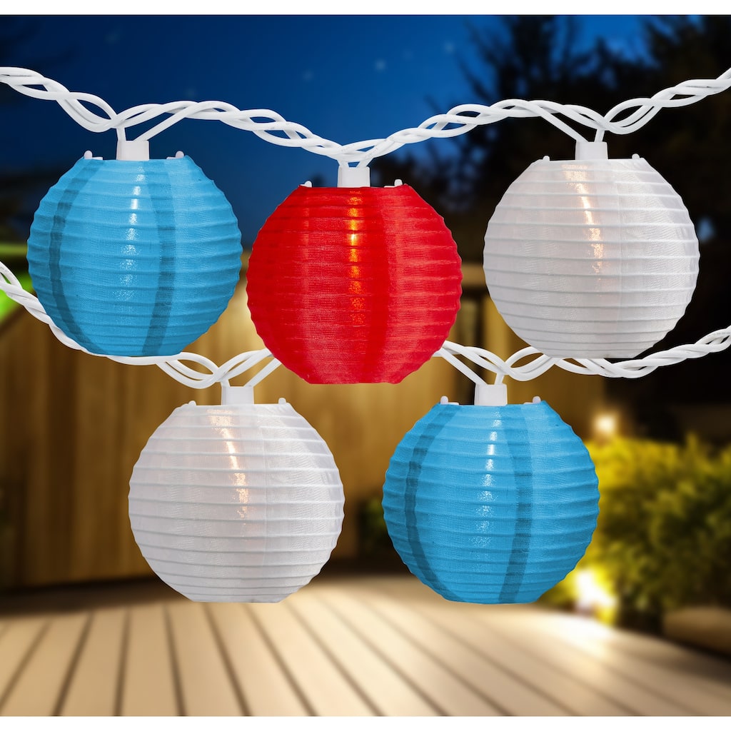 Patriotic Paper Lantern Patio Light Set - Red, White and Blue - 8.5' White Wire - 10ct - Red