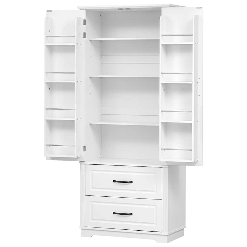 71"Kitchen Pantry Cabinet with 2 Drawers,Embossed Texture Freestanding Cabinet with 8 Door Shelves and 3 Cabinet Shelves