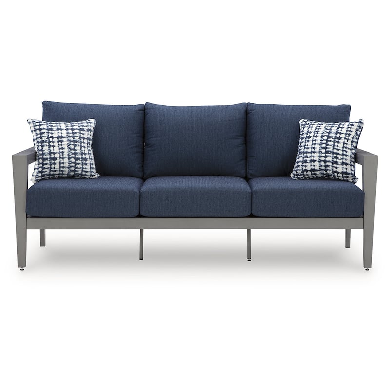 Signature Design by Ashley Gali Gray/Blue Outdoor Sofa/Chairs/Table Set (Set of 4) - 78.25" W x 33.25" D x 36.25" H