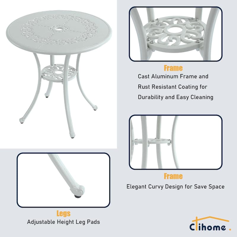 Clihome Cast Aluminum Patio Terrace Dining Table with Umbrella Hole