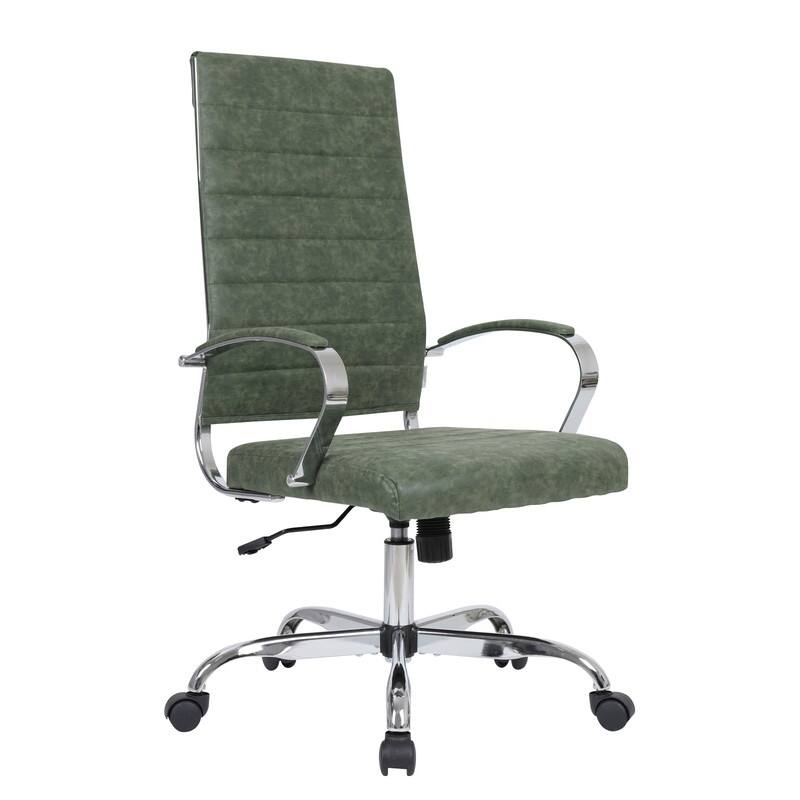 Benmar High-Back Leather Office Desk Chair in Stainless Steel Frame Adjustable Height Tilt Lock 360 Swivel Ergonomic Chair - Green