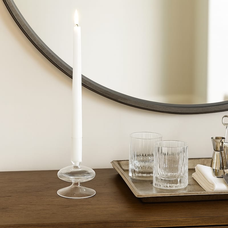 Sculptural Glass Candle Holder with Rounded Accent Base - Modern Tabletop Candle Holder for Any Room - 3" x 3" x 5" - Clear