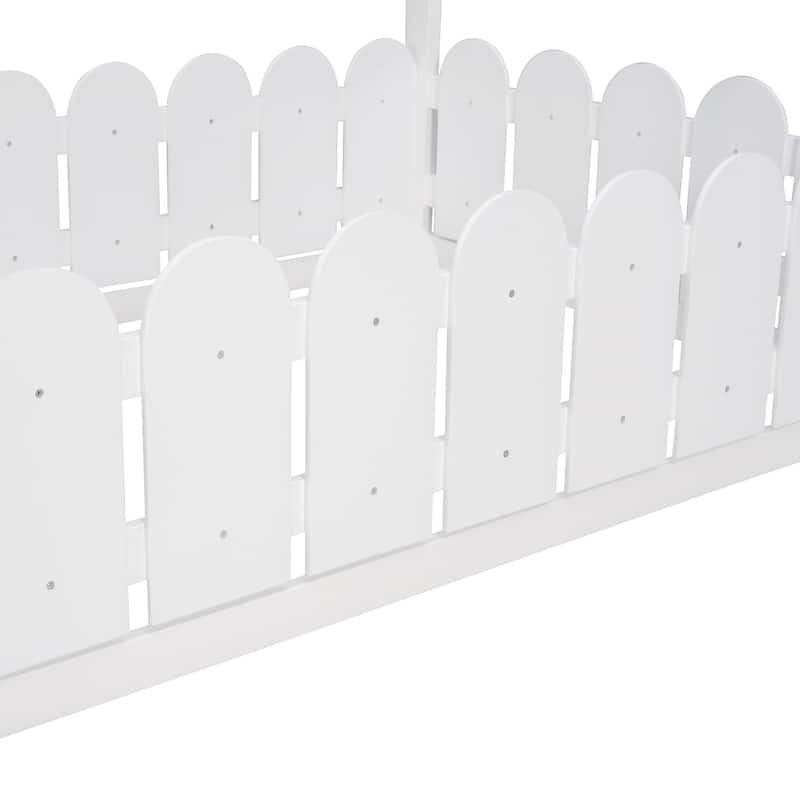 Playful Twin Wood Bed Frame with House Design, Fence, and Cozy Sleeping Space for Children