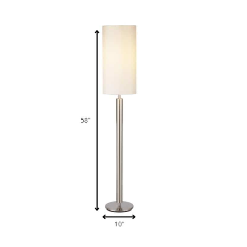 58” Tall Floor Lamp with Silver Metal Base and White Drum Shade Touch Switch for Modern Home Decor - 58”H x 10.5”W x 10.5”D