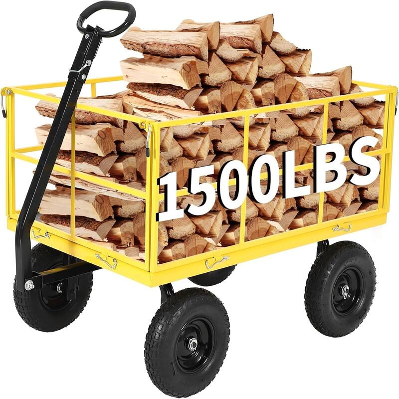 1500-lb Capacity Steel Mesh Garden Cart with Removable Sides and Wheels Yellow