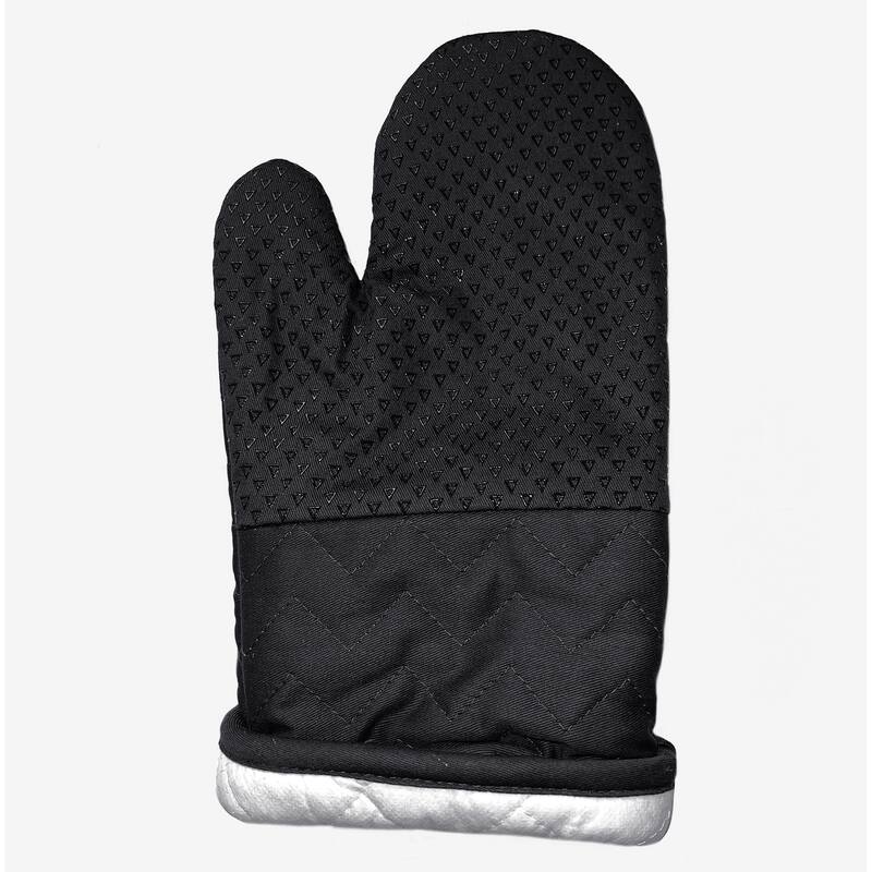 Black Heat Resistant Thick Soft Quilted Lining Kitchen Oven Glove Mitts With Silicone Treatment - 1 Pair