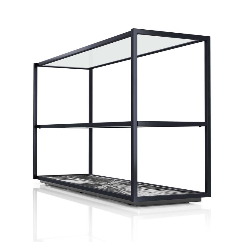 247 Shop At Home Aureum Modern 1-Shelf Sofa Table with Sunburst Base and Tempered Glass Top